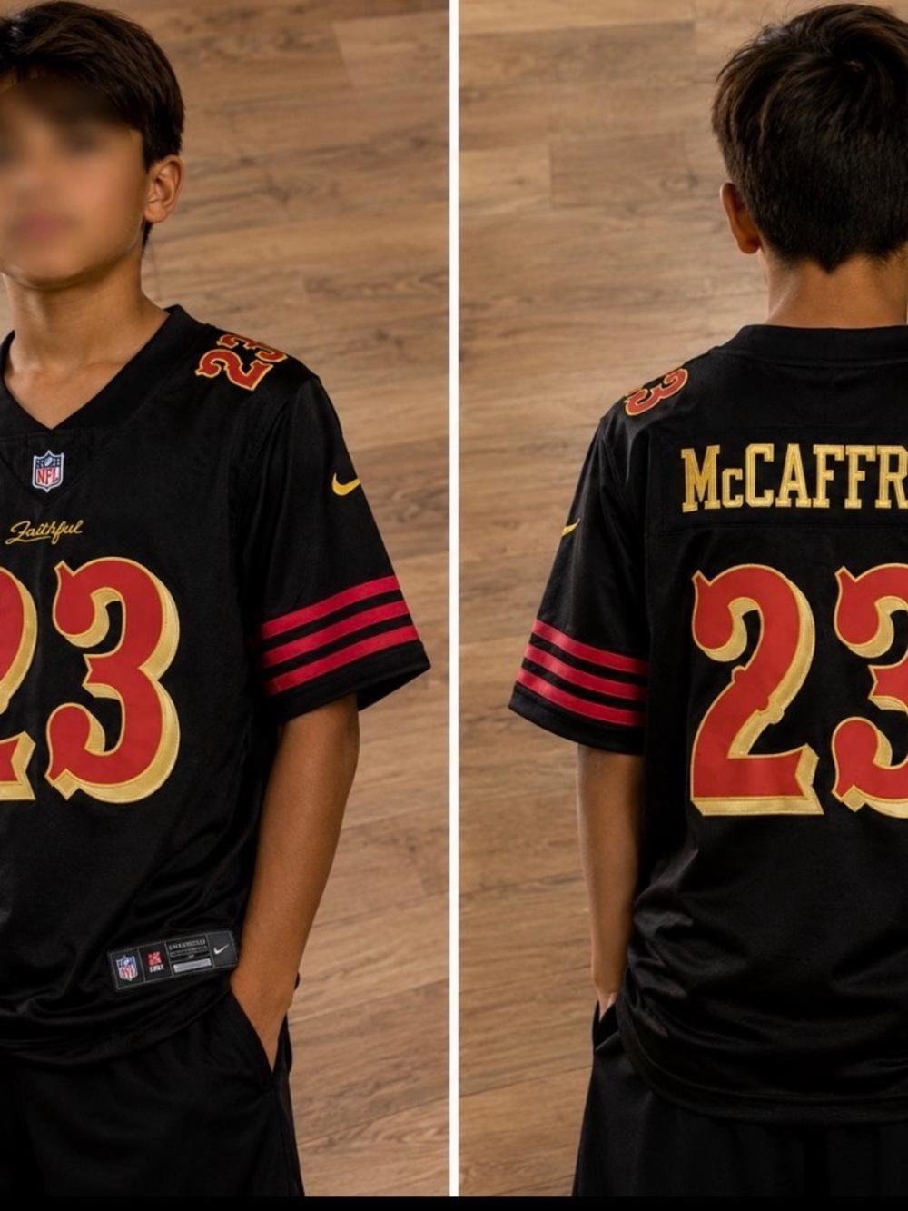 Christian McCaffrey SF 49ers Rival Youth Medium Kids Black and Red Sports Jersey